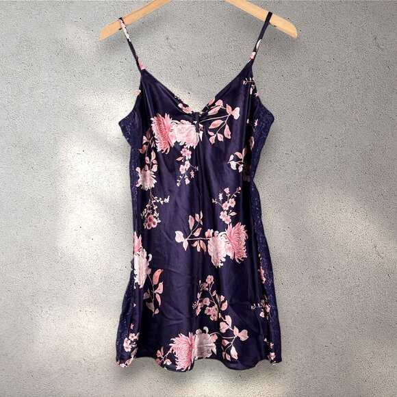 Morgan Taylor Intimates Satin Floral Slip Women's S Purple Lace Y2K Fairycore - Picture 3 of 8